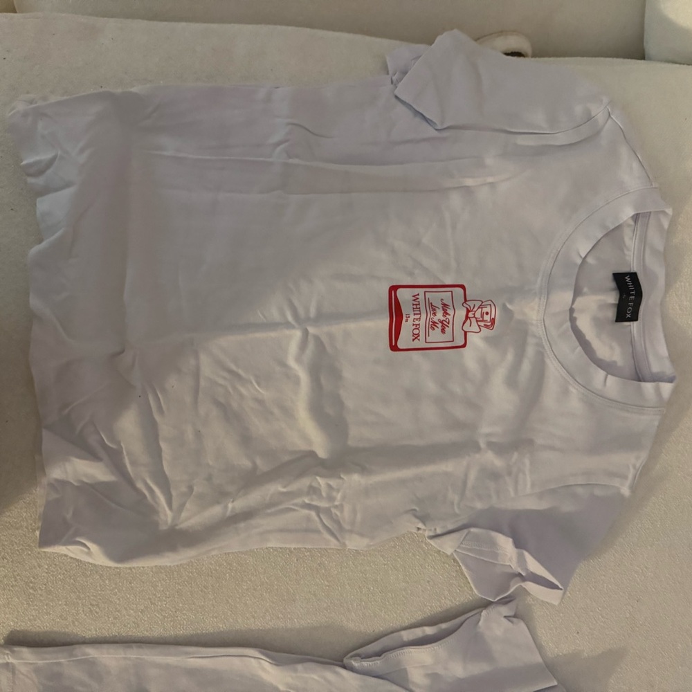 White Fox Boutique White Crop Top with Red Graphic
